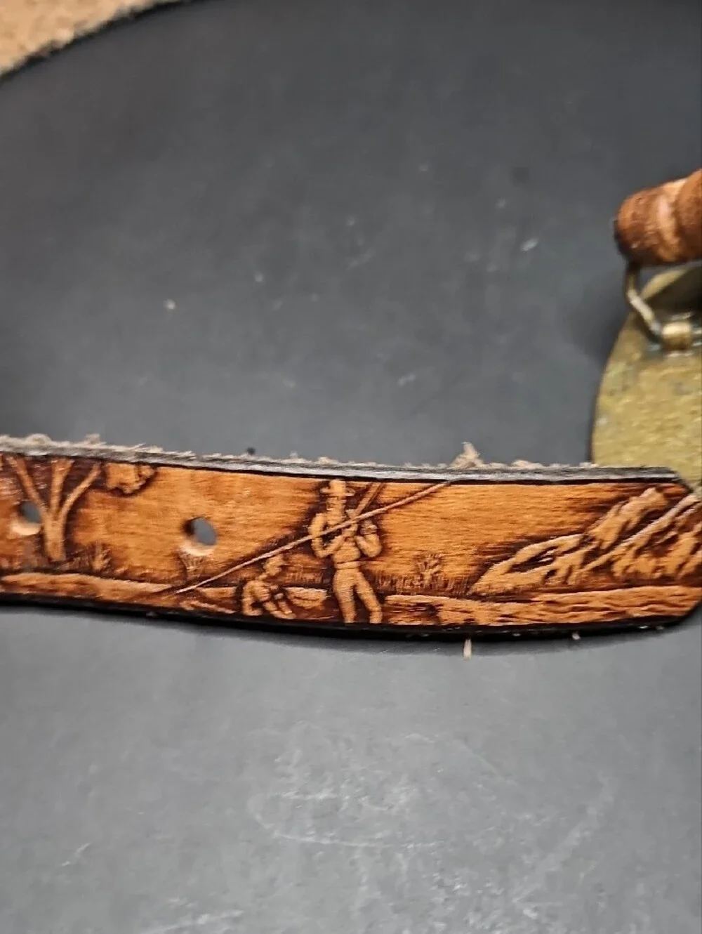 Hand Crafted Brown Leather Kids Belt with Engraved 'HAYDEN' and Scenic Buckle